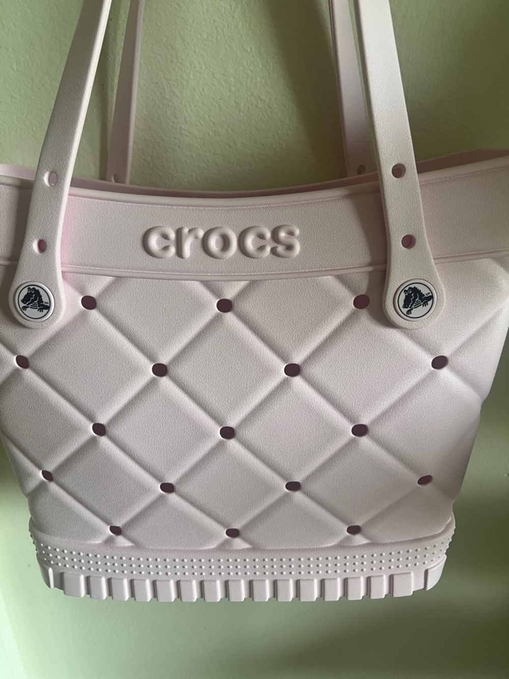 CROCS Quilted Light Pink Tote with Mauve Dot Accents